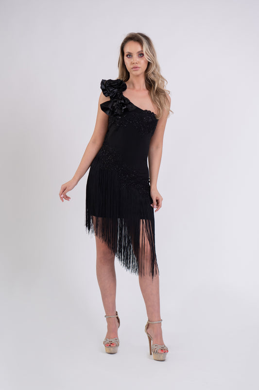 Rochie de seară scurtă neagră cu un umăr Harper