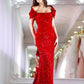 Rochie de seară lungă, roșie, cu paiete Scarlet Radiance