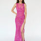 Rochie lungă fucsia cu despicătură pe picior Magenta